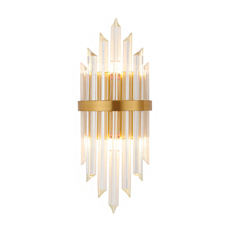 Clear Crystal Prism Wall Sconce Lamp Modernist Style 2 Lights Brass Finish Wall Lighting for Corridor Clearhalo 'Modern wall lights' 'Modern' 'Wall Lamps & Sconces' 'Wall Lights' Lighting' 224250