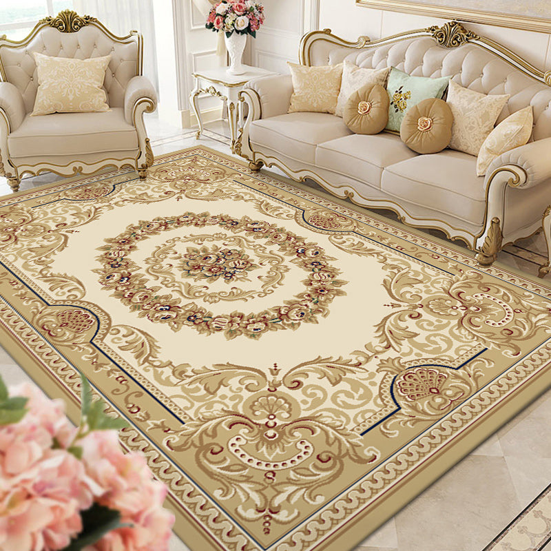 Multi Colored Living Room Rug Olden Floral Pattern Carpet Polyster Easy Care Machine Washable Indoor Rug Khaki Clearhalo 'Area Rug' 'Rugs' 'Vintage' Rug' 2242500