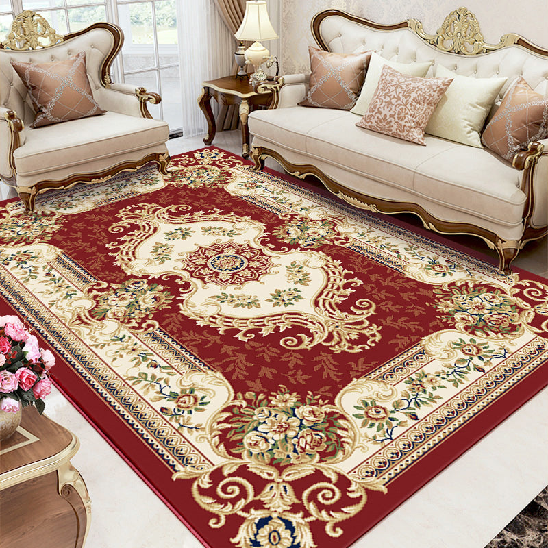 Multi Colored Living Room Rug Olden Floral Pattern Carpet Polyster Easy Care Machine Washable Indoor Rug Red Clearhalo 'Area Rug' 'Rugs' 'Vintage' Rug' 2242503