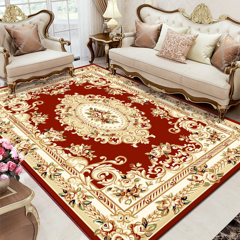 Multi Colored Living Room Rug Olden Floral Pattern Carpet Polyster Easy Care Machine Washable Indoor Rug Brick Red Clearhalo 'Area Rug' 'Rugs' 'Vintage' Rug' 2242505