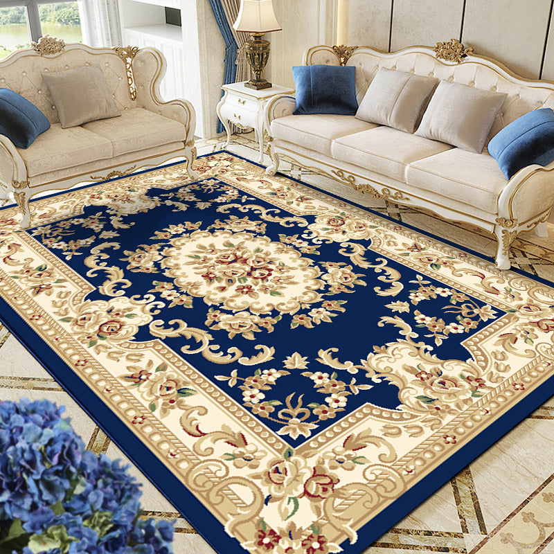 Multi Colored Living Room Rug Olden Floral Pattern Carpet Polyster Easy Care Machine Washable Indoor Rug Peacock Blue Clearhalo 'Area Rug' 'Rugs' 'Vintage' Rug' 2242509