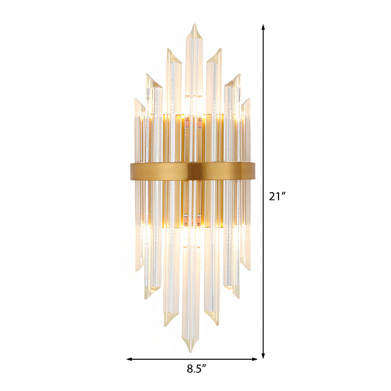 Clear Crystal Prism Wall Sconce Lamp Modernist Style 2 Lights Brass Finish Wall Lighting for Corridor - Clearhalo - 'Modern wall lights' - 'Modern' - 'Wall Lamps & Sconces' - 'Wall Lights' - Lighting' - 224251