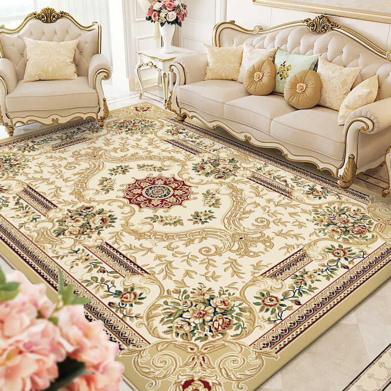 Multi Colored Living Room Rug Olden Floral Pattern Carpet Polyster Easy Care Machine Washable Indoor Rug Beige Clearhalo 'Area Rug' 'Rugs' 'Vintage' Rug' 2242510
