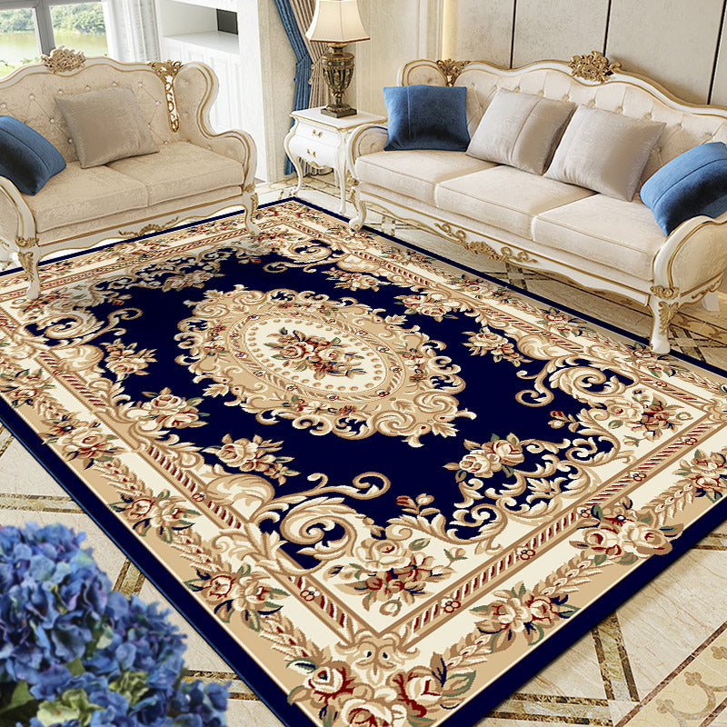 Multi Colored Living Room Rug Olden Floral Pattern Carpet Polyster Easy Care Machine Washable Indoor Rug Navy Clearhalo 'Area Rug' 'Rugs' 'Vintage' Rug' 2242513