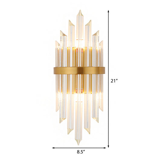 Clear Crystal Prism Wall Sconce Lamp Modernist Style 2 Lights Brass Finish Wall Lighting for Corridor Clearhalo 'Modern wall lights' 'Modern' 'Wall Lamps & Sconces' 'Wall Lights' Lighting' 224251
