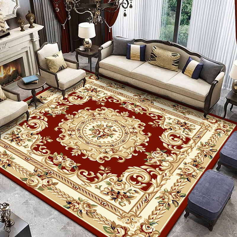 Retro Living Room Rug Multi Color Floral Indoor Rug Polypropylene Pet Friendly Washable Easy Care Carpet Red Clearhalo 'Area Rug' 'Rugs' 'Vintage' Rug' 2242537