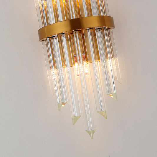 Clear Crystal Prism Wall Sconce Lamp Modernist Style 2 Lights Brass Finish Wall Lighting for Corridor Clearhalo 'Modern wall lights' 'Modern' 'Wall Lamps & Sconces' 'Wall Lights' Lighting' 224253