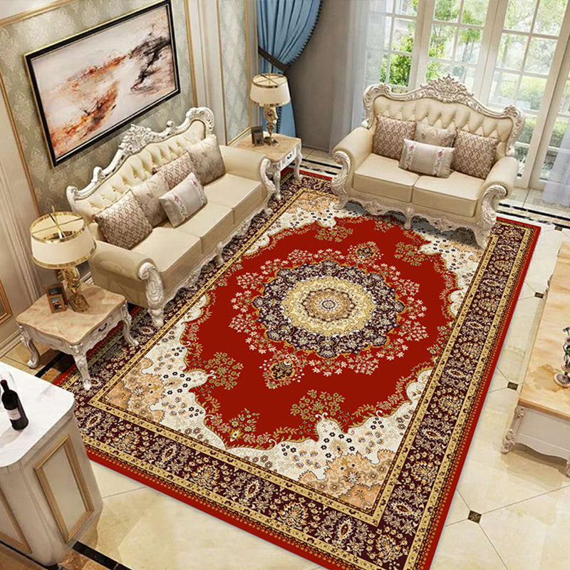 Vintage Multi Color Floral Rug Polyster Western Area Carpet Non-Slip Pet Friendly Easy Care Rug for Home Decoration Red Clearhalo 'Area Rug' 'Rugs' 'Vintage' Rug' 2242546