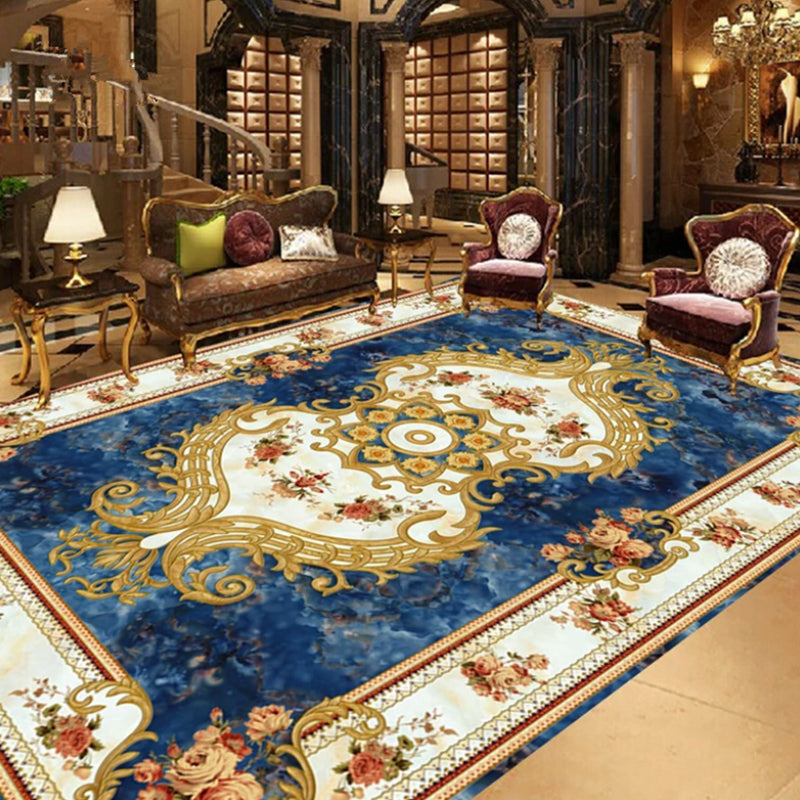 Vintage Multi Color Floral Rug Polyster Western Area Carpet Non-Slip Pet Friendly Easy Care Rug for Home Decoration Sky Blue Clearhalo 'Area Rug' 'Rugs' 'Vintage' Rug' 2242556