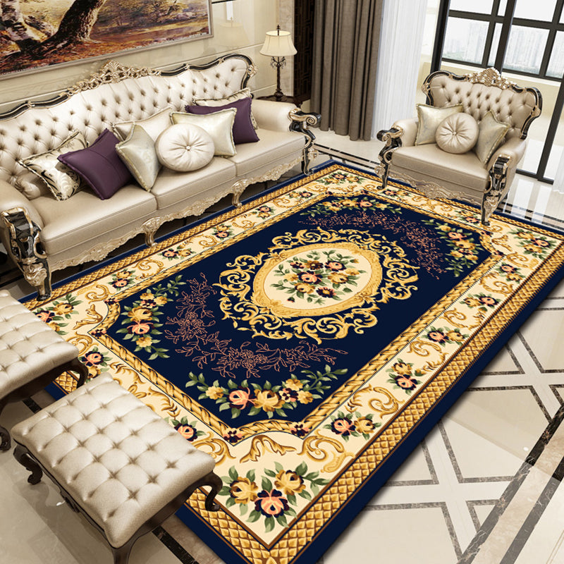 Vintage Multi Color Floral Rug Polyster Western Area Carpet Non-Slip Pet Friendly Easy Care Rug for Home Decoration Navy Clearhalo 'Area Rug' 'Rugs' 'Vintage' Rug' 2242558