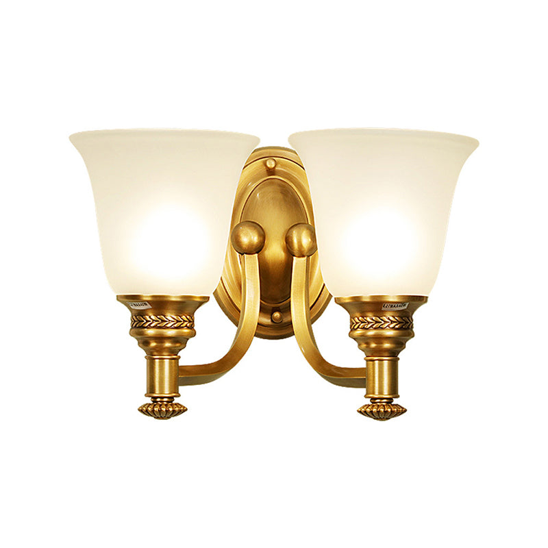 Brass Bell Wall Mounted Light Traditional White Glass Shade 1/2-Light Bedroom Wall Sconce with Metal Curvy Arm Clearhalo 'Wall Lamps & Sconces' 'Wall Lights' Lighting' 224256