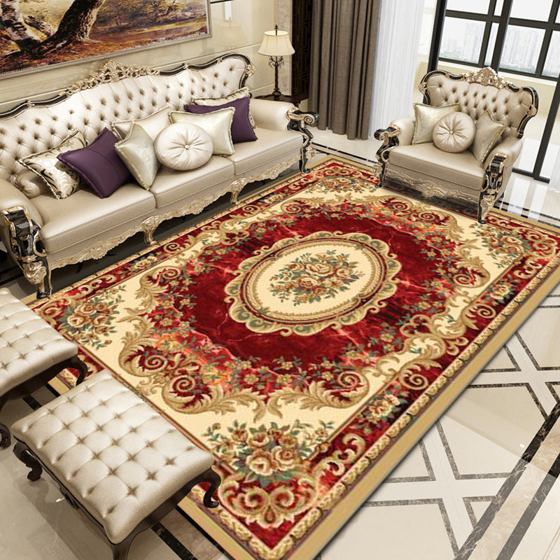 Vintage Multi Color Floral Rug Polyster Western Area Carpet Non-Slip Pet Friendly Easy Care Rug for Home Decoration Red-Yellow Clearhalo 'Area Rug' 'Rugs' 'Vintage' Rug' 2242560