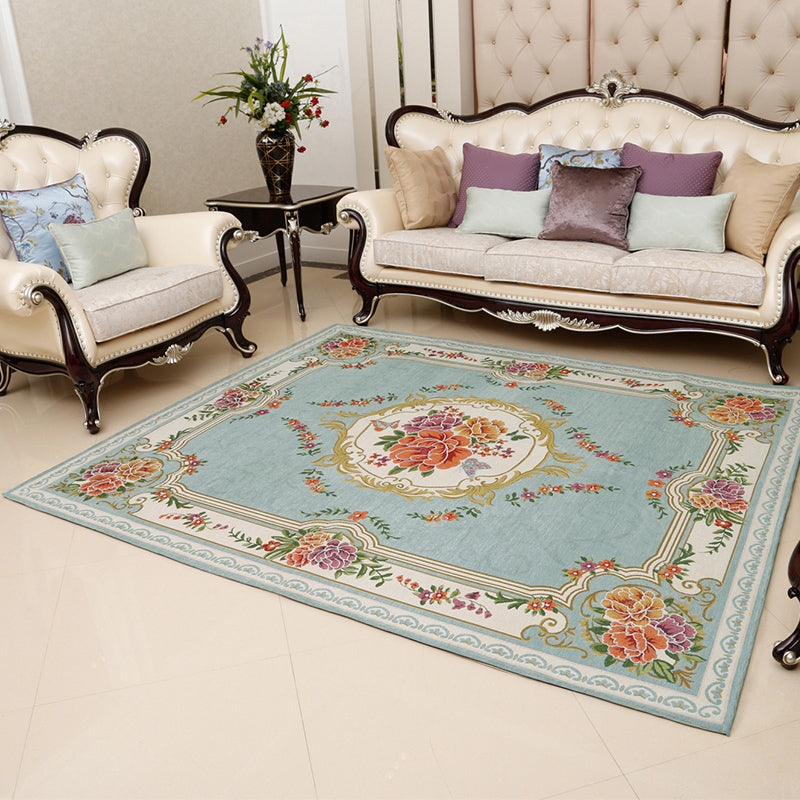 Retro Floral Printed Rug Multi-Color Luxury Area Carpet Synthetics Pet Friendly Easy Care Indoor Rug for Living Room Blue Clearhalo 'Area Rug' 'Rugs' 'Vintage' Rug' 2242563