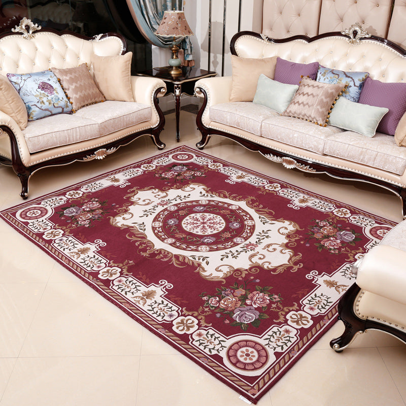 Retro Floral Printed Rug Multi-Color Luxury Area Carpet Synthetics Pet Friendly Easy Care Indoor Rug for Living Room Dark Red Clearhalo 'Area Rug' 'Rugs' 'Vintage' Rug' 2242564