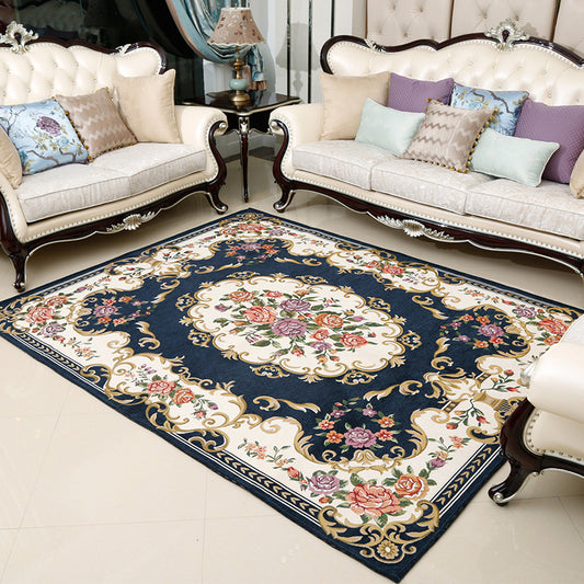 Retro Floral Printed Rug Multi-Color Luxury Area Carpet Synthetics Pet Friendly Easy Care Indoor Rug for Living Room Denim Blue 5'3" x 7'7" Clearhalo 'Area Rug' 'Rugs' 'Vintage' Rug' 2242566