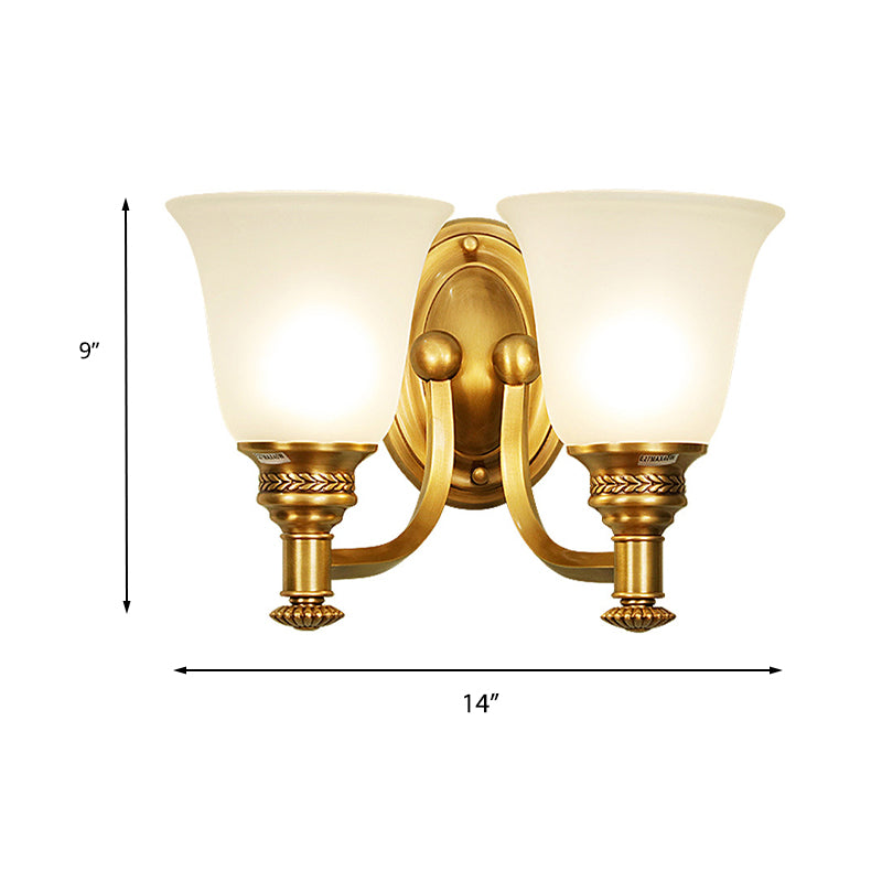 Brass Bell Wall Mounted Light Traditional White Glass Shade 1/2-Light Bedroom Wall Sconce with Metal Curvy Arm Clearhalo 'Wall Lamps & Sconces' 'Wall Lights' Lighting' 224257