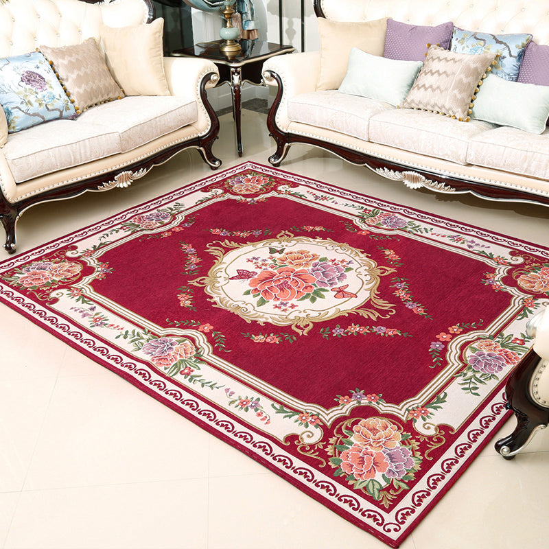 Retro Floral Printed Rug Multi-Color Luxury Area Carpet Synthetics Pet Friendly Easy Care Indoor Rug for Living Room Burgundy Clearhalo 'Area Rug' 'Rugs' 'Vintage' Rug' 2242573
