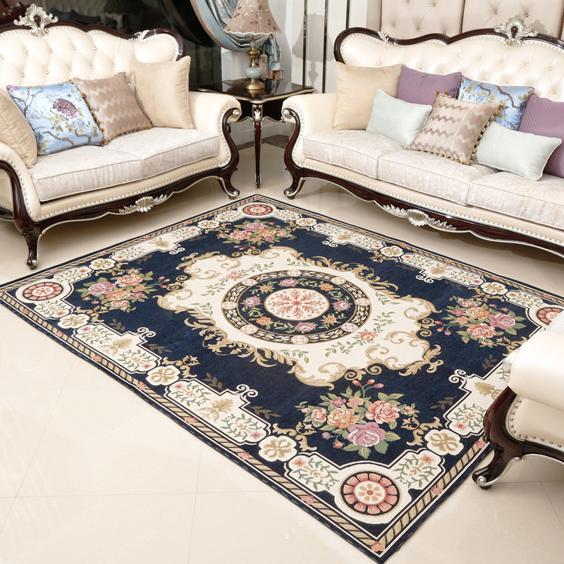 Retro Floral Printed Rug Multi-Color Luxury Area Carpet Synthetics Pet Friendly Easy Care Indoor Rug for Living Room Navy Clearhalo 'Area Rug' 'Rugs' 'Vintage' Rug' 2242577