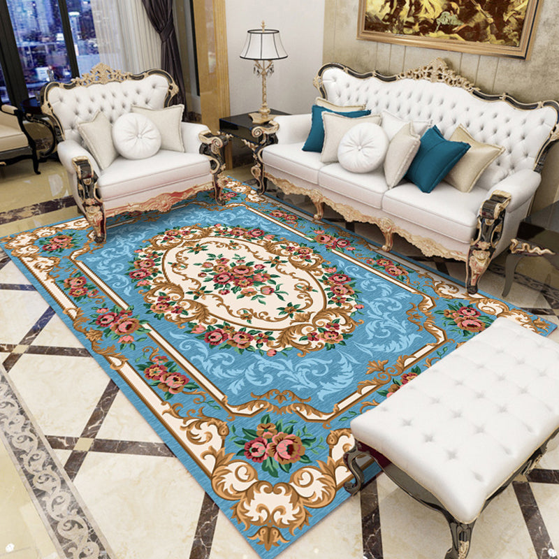 Southwestern Living Room Rug Multi Colored Floral Printed Carpet Polyster Pet Friendly Stain-Resistant Area Rug Sky Blue Clearhalo 'Area Rug' 'Rugs' 'Vintage' Rug' 2242583