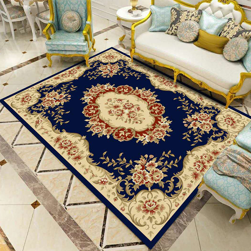 Southwestern Living Room Rug Multi Colored Floral Printed Carpet Polyster Pet Friendly Stain-Resistant Area Rug Dark Blue Clearhalo 'Area Rug' 'Rugs' 'Vintage' Rug' 2242587