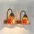 2 Heads Wall Mounted Light Tiffany Flared Red/Purple/Pink Glass Sconce Light Fixture with Flower Pattern Red Clearhalo 'Industrial' 'Middle century wall lights' 'Tiffany wall lights' 'Tiffany' 'Wall Lamps & Sconces' 'Wall Lights' Lighting' 22425