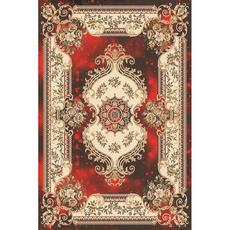Multi-Color Vintage Rug Synthetics Geometric Area Carpet Non-Slip Backing Easy Care Indoor Rug for Parlor Red-Black Clearhalo 'Area Rug' 'Rugs' 'Vintage' Rug' 2242604