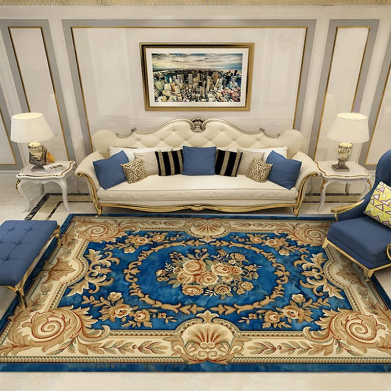 Western Floral Printed Rug Multi Colored Polyster Area Rug Pet Friendly Non-Slip Carpet for Living Room Royal Blue Clearhalo 'Area Rug' 'Rugs' 'Vintage' Rug' 2242627