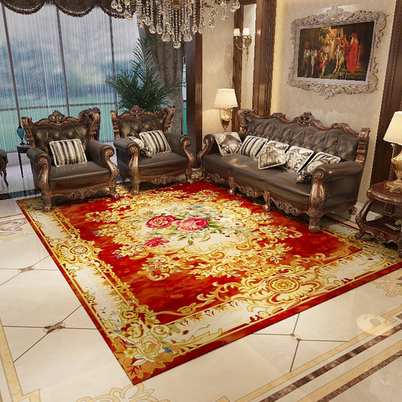 Multi-Color Floral Pattern Rug Polypropylene Retro Indoor Rug Non-Slip Backing Machine Washable Rug for Parlor Red-Yellow Clearhalo 'Area Rug' 'Rugs' 'Vintage' Rug' 2242637