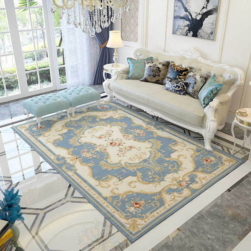 Multi-Color Floral Pattern Rug Polypropylene Retro Indoor Rug Non-Slip Backing Machine Washable Rug for Parlor Gray Blue Clearhalo 'Area Rug' 'Rugs' 'Vintage' Rug' 2242646