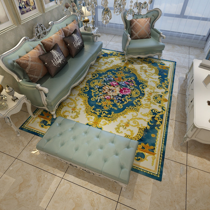 Multi-Color Floral Pattern Rug Polypropylene Retro Indoor Rug Non-Slip Backing Machine Washable Rug for Parlor Yellow-Blue Clearhalo 'Area Rug' 'Rugs' 'Vintage' Rug' 2242650