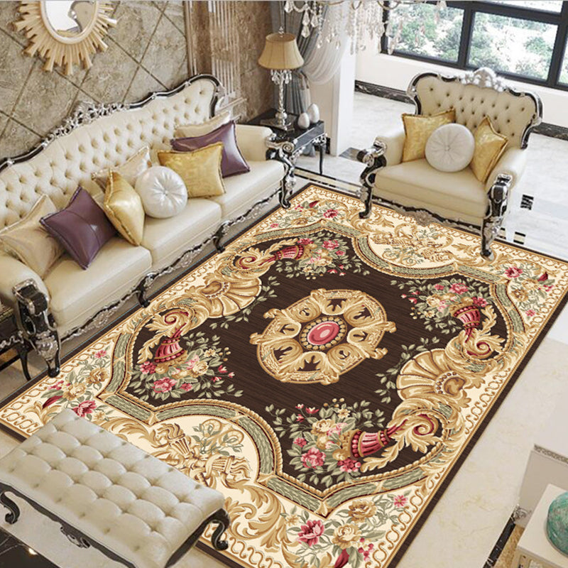 Olden Floral Patterned Rug Multi Color Synthetics Area Rug Non-Slip Backing Pet Friendly Carpet for Parlor Brown Clearhalo 'Area Rug' 'Rugs' 'Vintage' Rug' 2242667