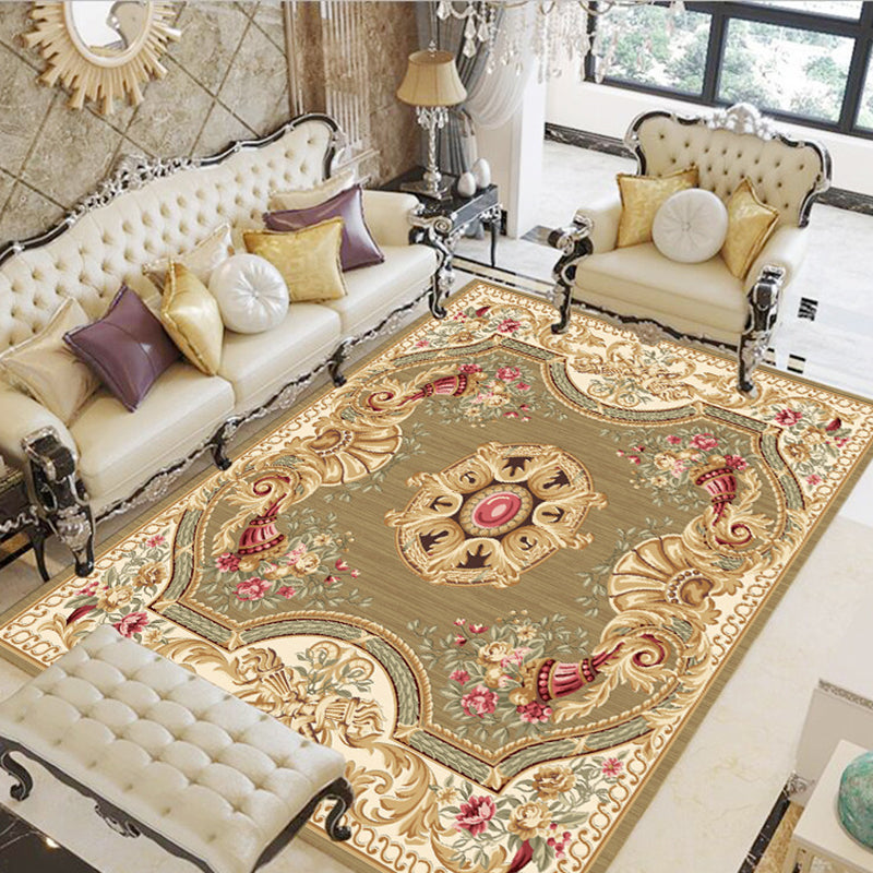 Olden Floral Patterned Rug Multi Color Synthetics Area Rug Non-Slip Backing Pet Friendly Carpet for Parlor Khaki Clearhalo 'Area Rug' 'Rugs' 'Vintage' Rug' 2242671