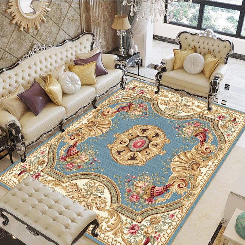 Olden Floral Patterned Rug Multi Color Synthetics Area Rug Non-Slip Backing Pet Friendly Carpet for Parlor Blue Clearhalo 'Area Rug' 'Rugs' 'Vintage' Rug' 2242672