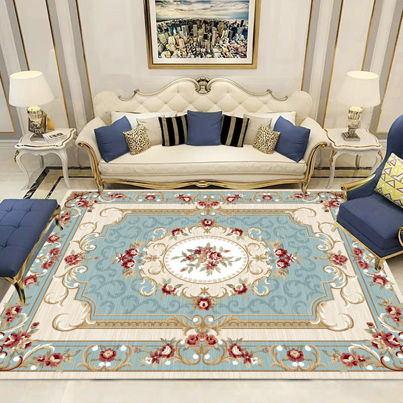 Olden Floral Patterned Rug Multi Color Synthetics Area Rug Non-Slip Backing Pet Friendly Carpet for Parlor Lake Blue Clearhalo 'Area Rug' 'Rugs' 'Vintage' Rug' 2242673