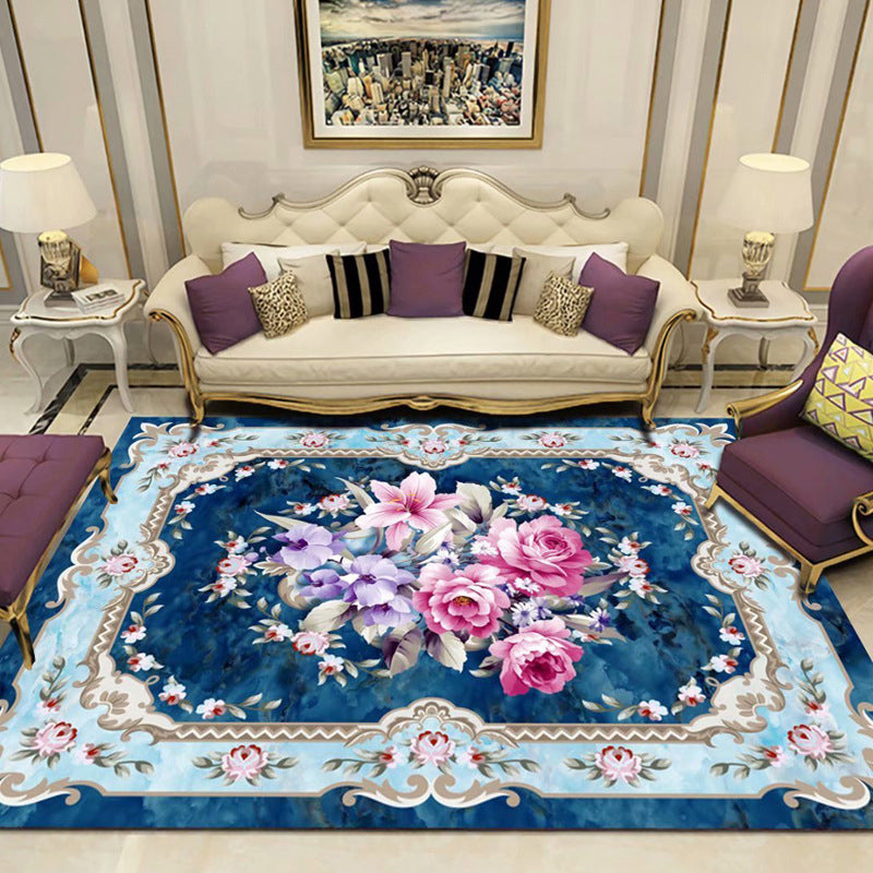 Vintage Living Room Rug Multi-Colored Floral Print Carpet Polyster Easy Care Non-Slip Backing Indoor Rug Sky Blue Clearhalo 'Area Rug' 'Rugs' 'Vintage' Rug' 2242677