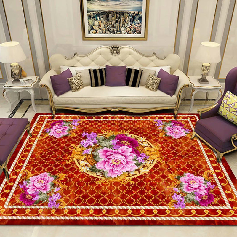 Vintage Living Room Rug Multi-Colored Floral Print Carpet Polyster Easy Care Non-Slip Backing Indoor Rug Pink Clearhalo 'Area Rug' 'Rugs' 'Vintage' Rug' 2242678
