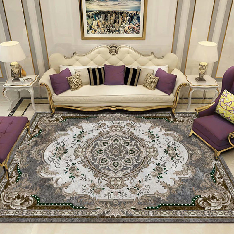 Vintage Living Room Rug Multi-Colored Floral Print Carpet Polyster Easy Care Non-Slip Backing Indoor Rug Grey Clearhalo 'Area Rug' 'Rugs' 'Vintage' Rug' 2242680