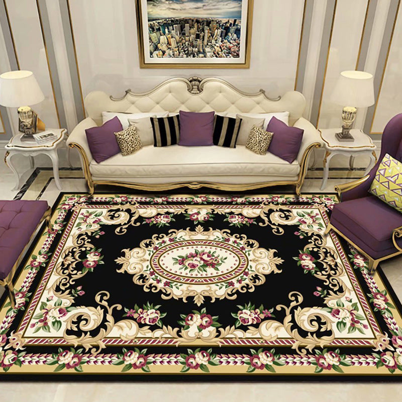 Vintage Living Room Rug Multi-Colored Floral Print Carpet Polyster Easy Care Non-Slip Backing Indoor Rug Black Clearhalo 'Area Rug' 'Rugs' 'Vintage' Rug' 2242682