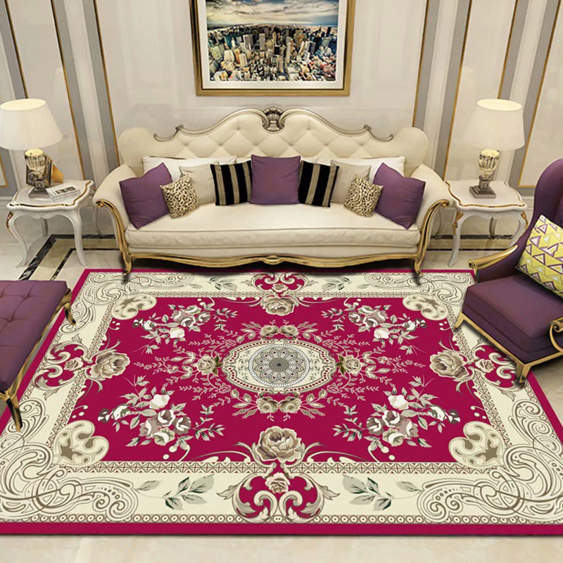 Vintage Living Room Rug Multi-Colored Floral Print Carpet Polyster Easy Care Non-Slip Backing Indoor Rug Dark Red Clearhalo 'Area Rug' 'Rugs' 'Vintage' Rug' 2242685