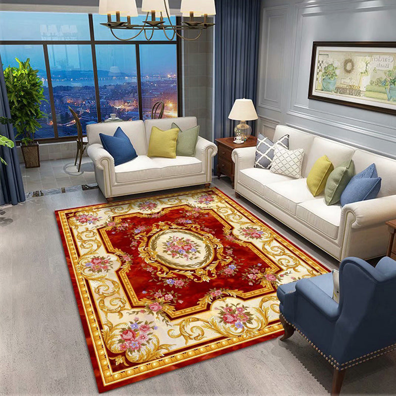 Vintage Living Room Rug Multi-Colored Floral Print Carpet Polyster Easy Care Non-Slip Backing Indoor Rug Red-Yellow Clearhalo 'Area Rug' 'Rugs' 'Vintage' Rug' 2242686