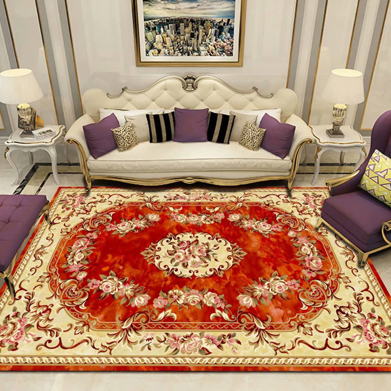 Vintage Living Room Rug Multi-Colored Floral Print Carpet Polyster Easy Care Non-Slip Backing Indoor Rug Orange Red Clearhalo 'Area Rug' 'Rugs' 'Vintage' Rug' 2242688