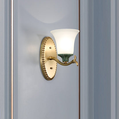 Frosted Glass Brass Wall Sconce Bell 1/2-Light Vintage Wall Mount Light Fixture with Elliptical Backplate for Foyer 1.0 Brass Clearhalo 'Wall Lamps & Sconces' 'Wall Lights' Lighting' 224269