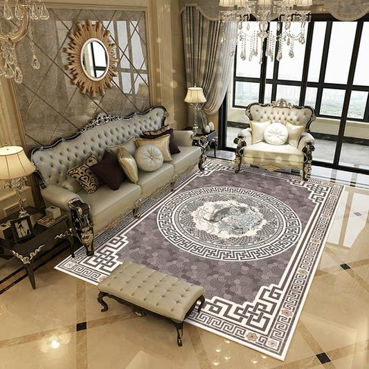 Multi Colored Retro Rug Polypropylene Floral Pattern Area Carpet Anti-Slip Backing Washable Easy Care Rug for Decor Grey Clearhalo 'Area Rug' 'Rugs' 'Vintage' Rug' 2242691