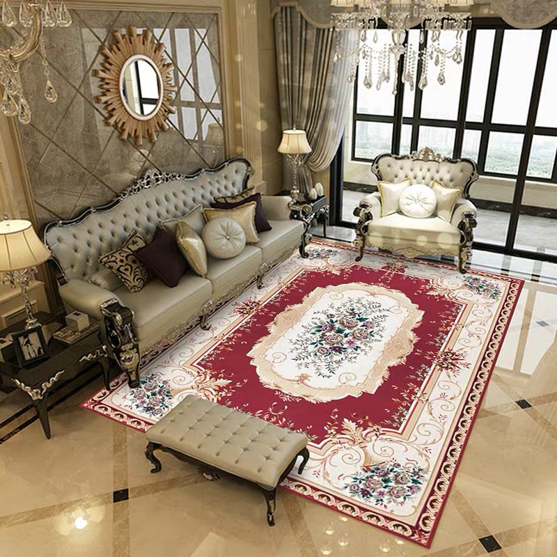 Multi Colored Retro Rug Polypropylene Floral Pattern Area Carpet Anti-Slip Backing Washable Easy Care Rug for Decor Red-White Clearhalo 'Area Rug' 'Rugs' 'Vintage' Rug' 2242693