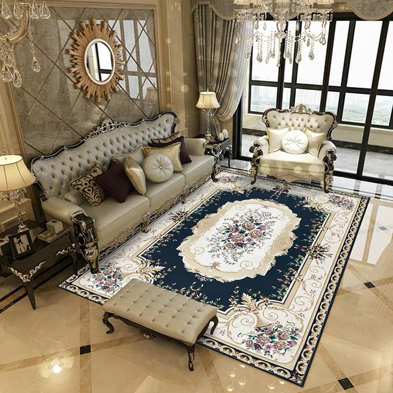 Multi Colored Retro Rug Polypropylene Floral Pattern Area Carpet Anti-Slip Backing Washable Easy Care Rug for Decor Black Clearhalo 'Area Rug' 'Rugs' 'Vintage' Rug' 2242696