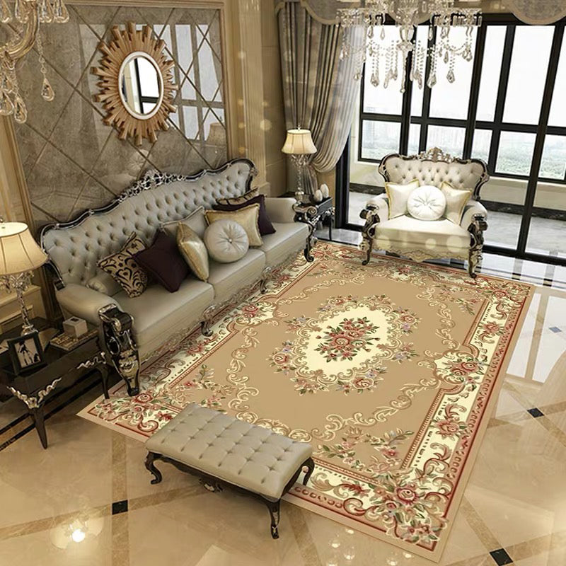 Multi Colored Retro Rug Polypropylene Floral Pattern Area Carpet Anti-Slip Backing Washable Easy Care Rug for Decor Khaki Clearhalo 'Area Rug' 'Rugs' 'Vintage' Rug' 2242698