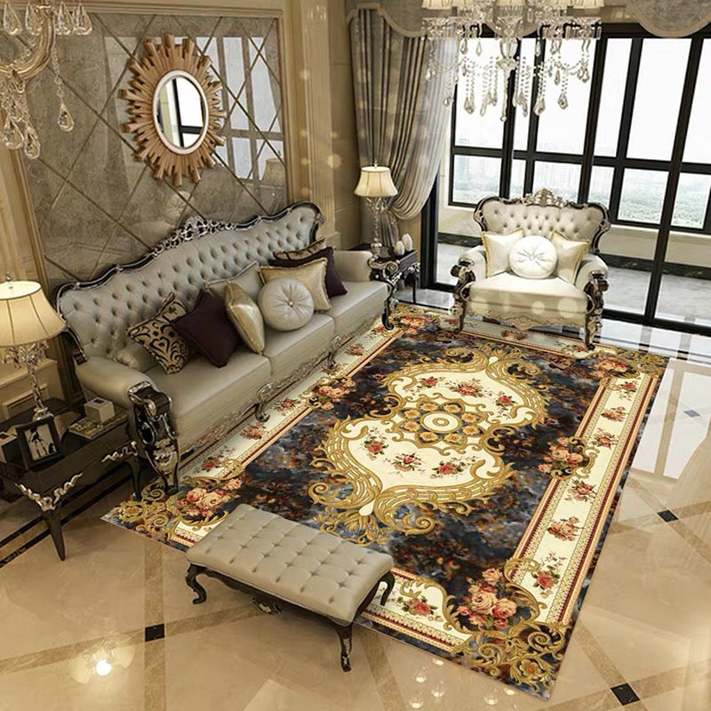 Multi Colored Retro Rug Polypropylene Floral Pattern Area Carpet Anti-Slip Backing Washable Easy Care Rug for Decor Dark Gray Clearhalo 'Area Rug' 'Rugs' 'Vintage' Rug' 2242700