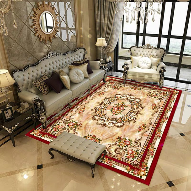 Multi Colored Retro Rug Polypropylene Floral Pattern Area Carpet Anti-Slip Backing Washable Easy Care Rug for Decor Red Clearhalo 'Area Rug' 'Rugs' 'Vintage' Rug' 2242701