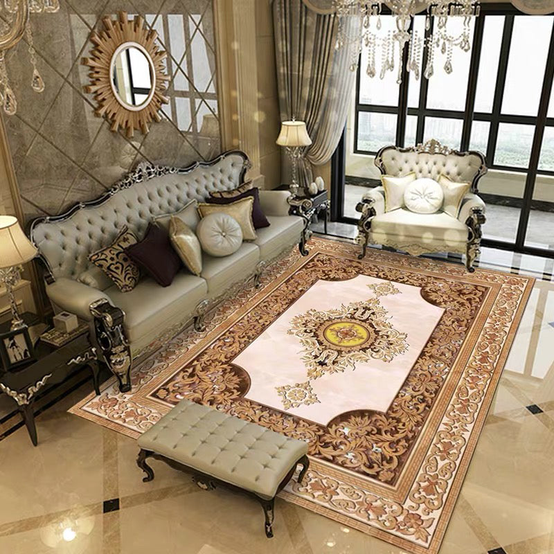 Multi Colored Retro Rug Polypropylene Floral Pattern Area Carpet Anti-Slip Backing Washable Easy Care Rug for Decor Tan Clearhalo 'Area Rug' 'Rugs' 'Vintage' Rug' 2242702