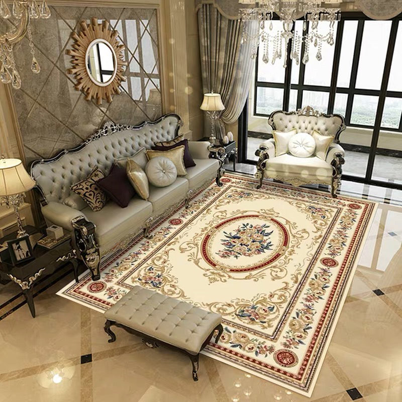 Multi Colored Retro Rug Polypropylene Floral Pattern Area Carpet Anti-Slip Backing Washable Easy Care Rug for Decor Beige Clearhalo 'Area Rug' 'Rugs' 'Vintage' Rug' 2242703